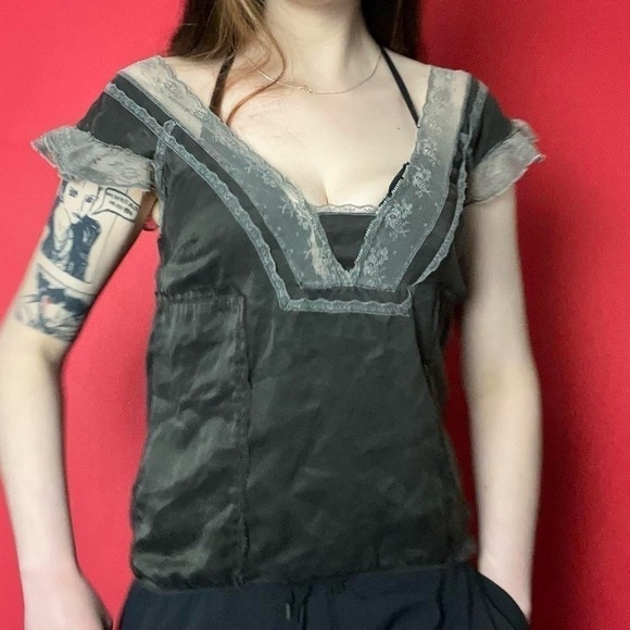 Free People Tops - lace trim peasant / milkmaid top 🖤🩶​​​​​​​​​​​​​​